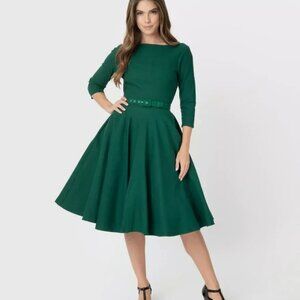 Unique Vintage Devon Swing Dress - Emerald Sz. M
